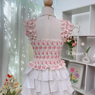 เสื้อครอปแขนตุ๊กตาผ้าพิมพ์ลาย สาวอวบใส่ได้อก 38 โทนหวานละมุนมากค่า ผู้หญิง Women Clothing (เสื้ออย่างเดียว)
