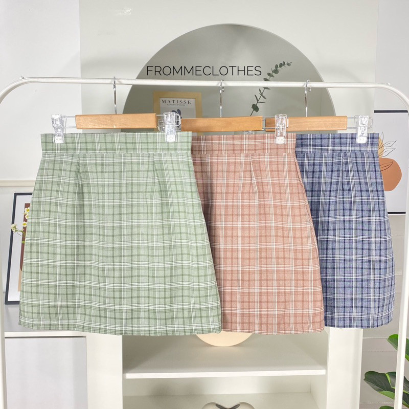 Frommeclothes🤎กระโปรงทรงเอผ้าคอตตอนลายสก็อต(XS-5XL)