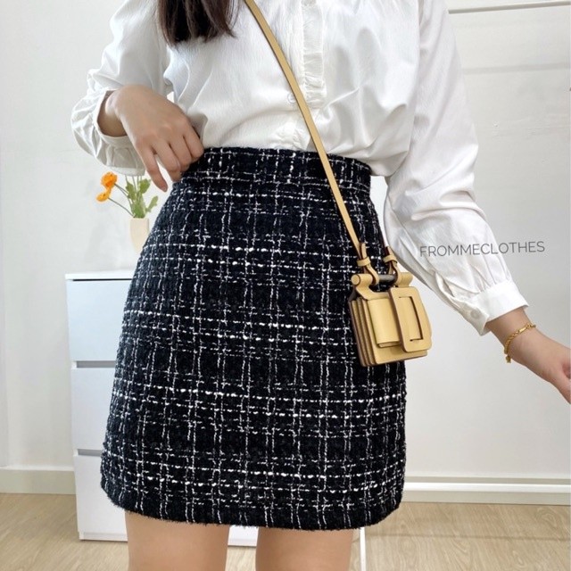 Frommeclothes🐻‍❄️กระโปรงทรงเอผ้าทวิตทอลาย(XS-5XL)✂️สั่งตัดได้✂️