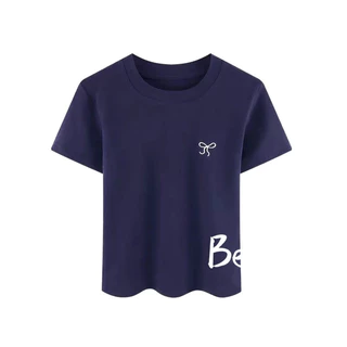 เสื้อยืดแขนสั้นปักโบว์ เสื้อยืดสั้นกระชับสัดส่วน ด้านบนคอกลมสีทึบ BF