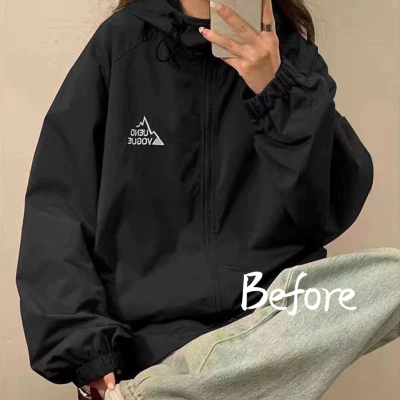 เสื้อแจ็คเก็ตแขนยาว กันแดด กันลม มีซิป มีฮู้ด เนื้อผ้าบาง ทรงหลวม สไตส์เกาหลี BF