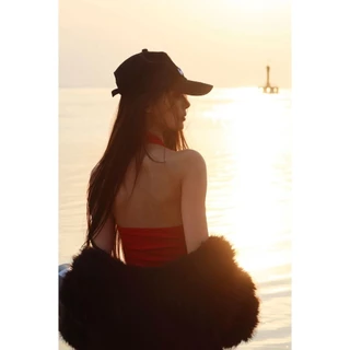 ❤️จัดส่ง 24 ชม❤️ Slim FITTING TOP Retro Letter พิมพ์แขวนคอเสื้อกั๊กผู้หญิง Backless เซ็กซี่ TOP DL