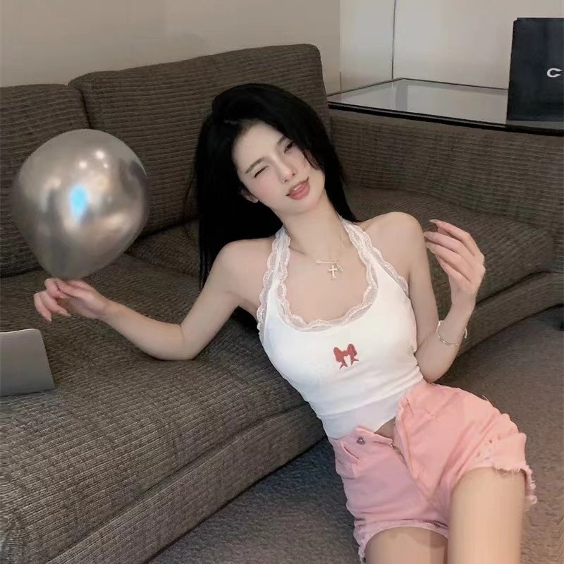 ลูกไม้ขอบแขวนคอ Camisole ผู้หญิงหวานเผ็ดสั้นเสื้อแขนกุด Bottoming SY