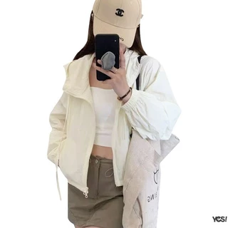 แจ็คเก็ตสีทึบสั้นผู้หญิงแจ็คเก็ตลำลองบางระดับไฮเอนด์แจ็คเก็ตกลางแจ้ง Drawstring อเนกประสงค์ YES