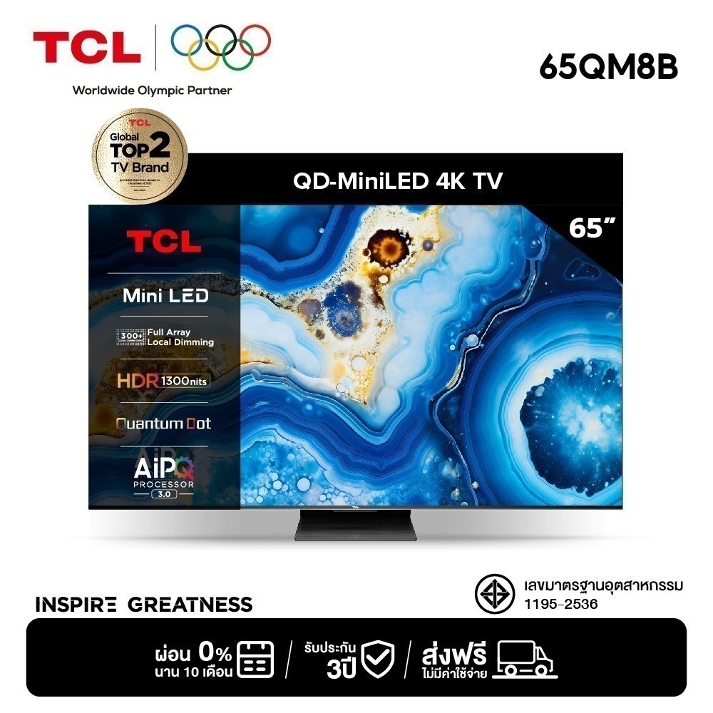 TCL ทีวี 65 นิ้ว 4K Mini QLED Google TV รุ่น 65QM8B/65C755 Gaming TV/Netflix & Youtube & 144HZ VRR -