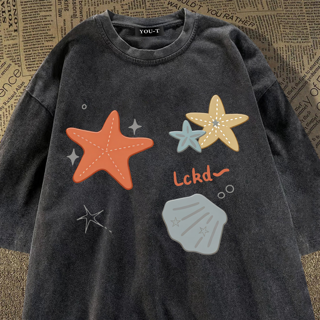 Top.street เสื้อยืดOversize  เสื้อ ‘Starfish shell’ t shirt cotton100% สาวอวบ เสื้อยืดผ้าฝ้าย คอกลม แขนสั้น แฟชั่น 3XL ราคา ถูกที่สุด ดีลบีเคเค แกลเลอรีภาพที่ 5