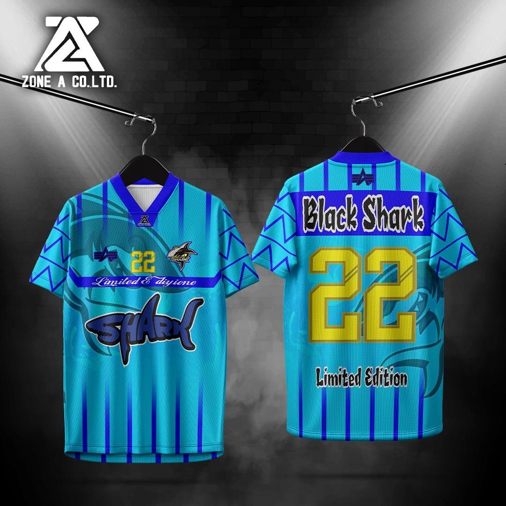 เสื้อพิมพ์ลาย Zone A รุ่น Black shark  เสื้อใส่เที่ยวเสื้อกีฬา เนื้อผ้าดีราคาถูก สีสันสวยลายเท่