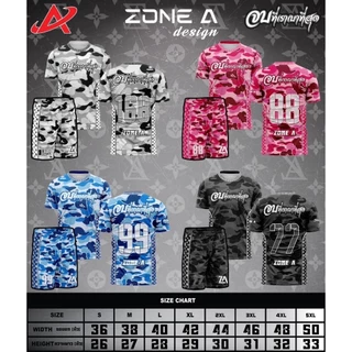 เสื้อพิมพ์ลาย Zone A รุ่น ชุดจบที่เรา เบาที่สุด ลายพราง ทรงเอ มีเบอร์