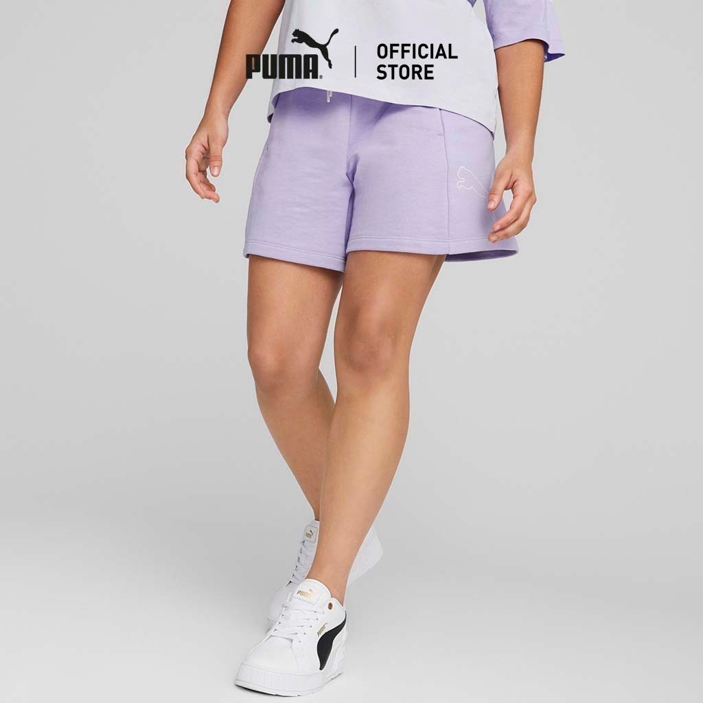 PUMA BASICS - กางเกงขาสั้นผู้หญิง PUMA POWER Colourblock สีม่วง  67364025