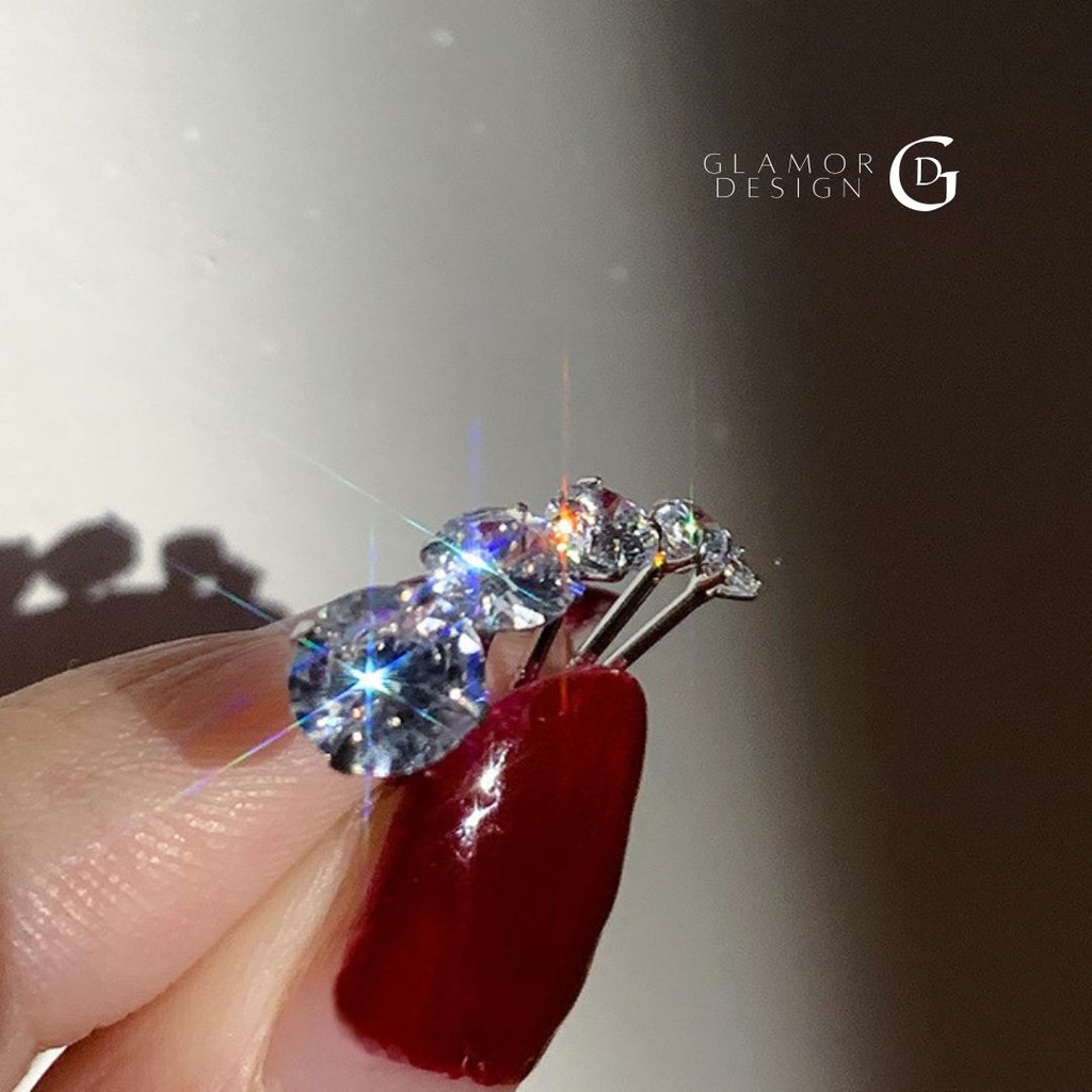 GLAMOR✨ต่างหูเงินแท้ Sparkling Diamond ต่างหูเงิน ต่างหูเพชร ต่างหูสวยๆ ตุ้มหูเพชร ต่างหูแฟชั่น รูปที่ 6