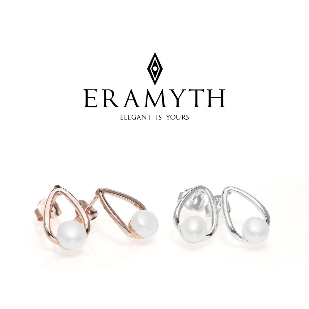 Eramyth Jewelry : ต่างหู ปักก้าน เงินแท้ 92.5 ประดับด้วยมุกแท้และฝังเพชรสวิสCZ SLE-0144 (พร้อมส่ง)