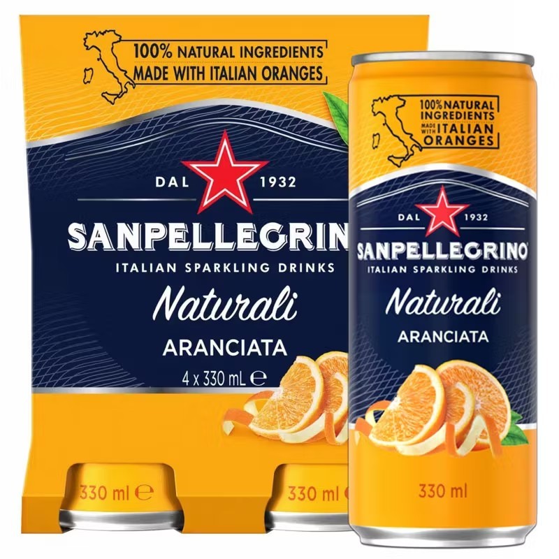 🌟พร้อมส่ง🌟 4 กระป๋อง San Pellegrino Fruit Beverage Aranciata 330 ml น้ำผลไม้อัดแก๊สธรรมชาติ รสส้ม ขนาด 330ml