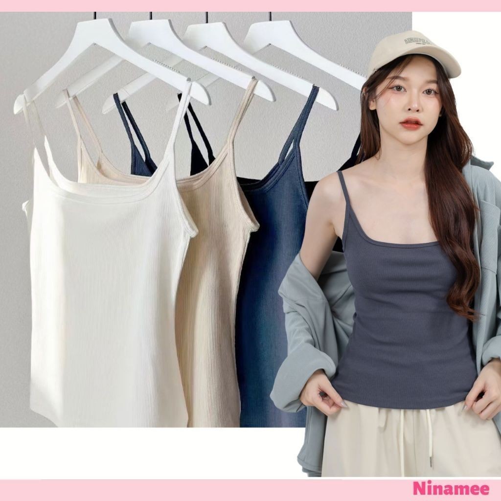Ninamee สายเดี่ยวคอเว้า อก 30-42นิ้ว เสื้อสายเดี่ยวผ้าร่อง ทรงคือเก๋ ช่วงคอดีไซน์เป็นแบบคอกว้างสวย รุ่น Ally