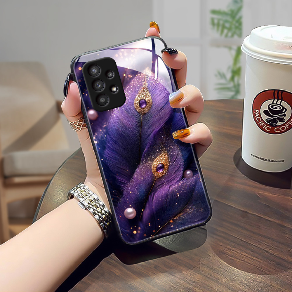 ขนนก เคส กระจก Samsung a73 a71 a7 2018 a53 a52s a51 a50s a50 a42 a33 a32 a31 a30s a23 a22 a21s a20s a20 h3f2055