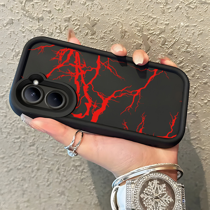 เคสสำหรับ Realme C33 เคสนิ่มซิลิโคนฝาครอบป้องกันเคสทนกระแทกโทรศัพท์สายฟ้าสีแดง