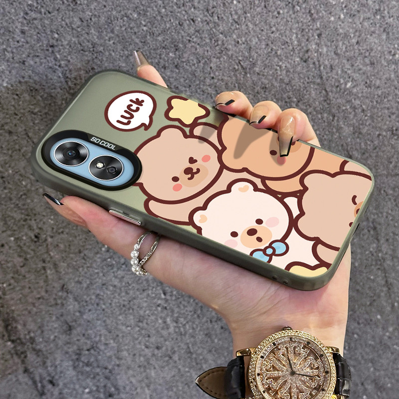 เคสสำหรับ OPPO A17 A17K A16 A16s A54s A16K A16E A15 A15s A35 เคสโทรศัพท์หมีน้อยน่ารักเปลือกแข็งป้องกันการตกที่ซิลิโคนใส