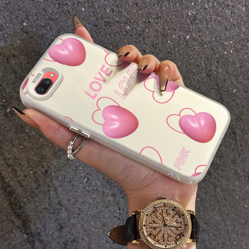 เคสสำหรับ OPPO A5 A3s A12e A7 A5s A12 A12s A11k Realme C1 เคสโทรศัพท์รูปหัวใจสีชมพูเคสแข็งซิลิโคนใส