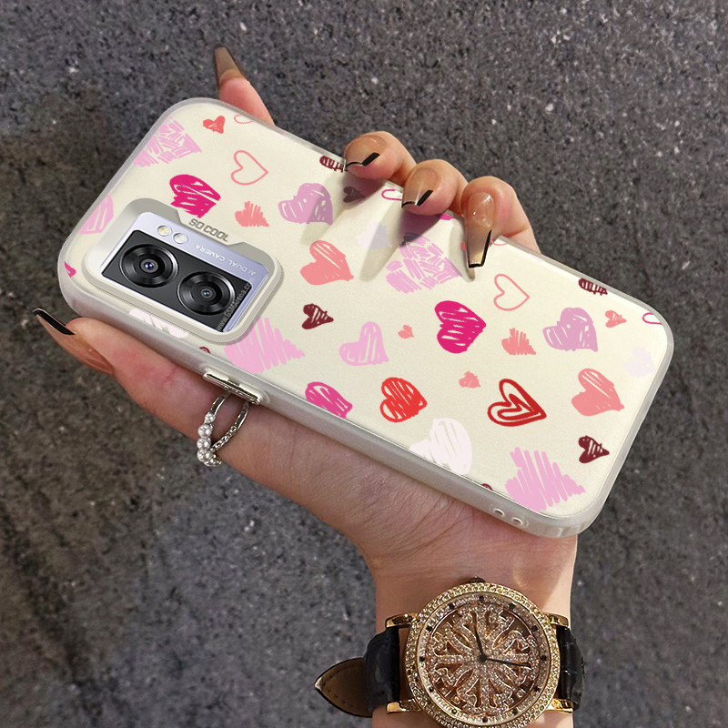 เคสสำหรับ OPPO A57 2022 A77 2022 A57s A57e A77s เคสเคสโทรศัพท์ฝ้าโปร่งใสรูปหัวใจป้องกันการตก