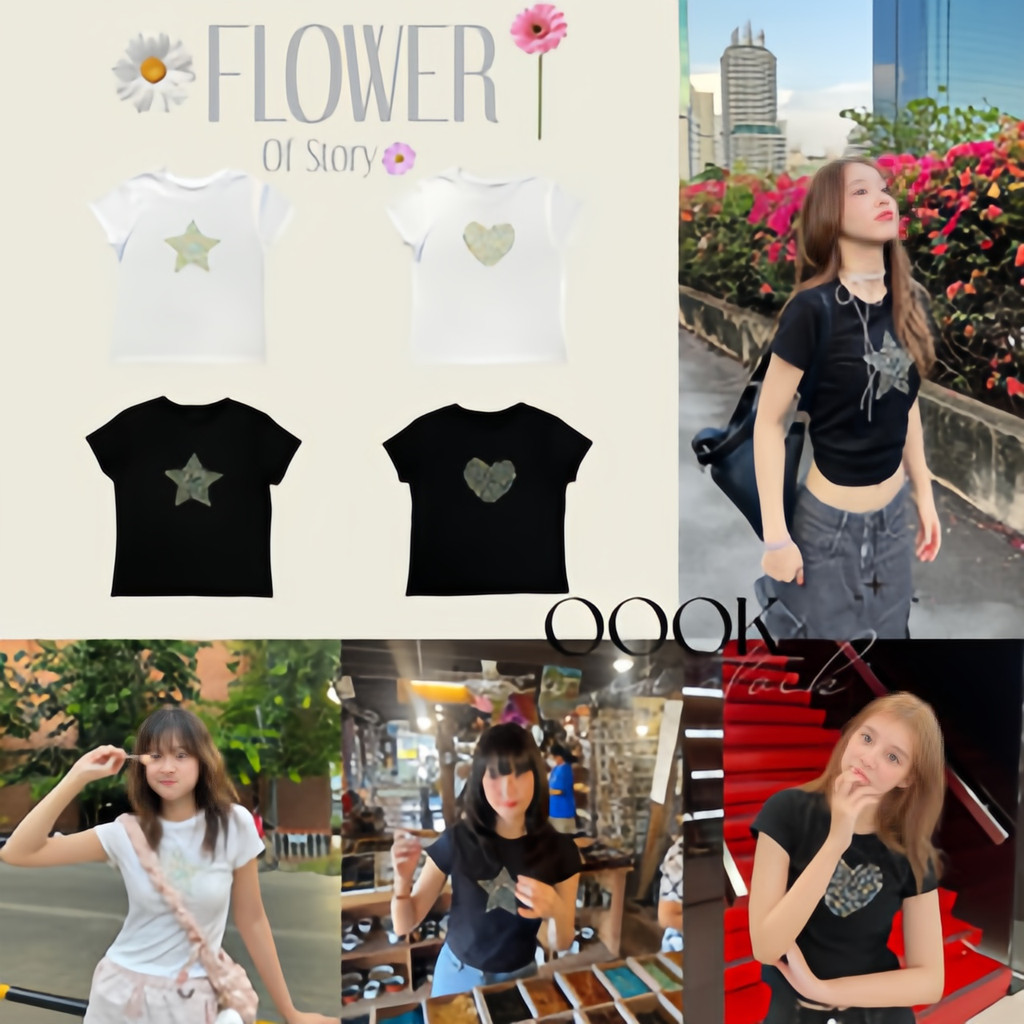 [[เส่งจากโรงงาน-ออก]ออก24ชั่วโมง OOOK ✿ FLOWER OF STORY BABY TEE 💐 เสื้อยืดคอกลม