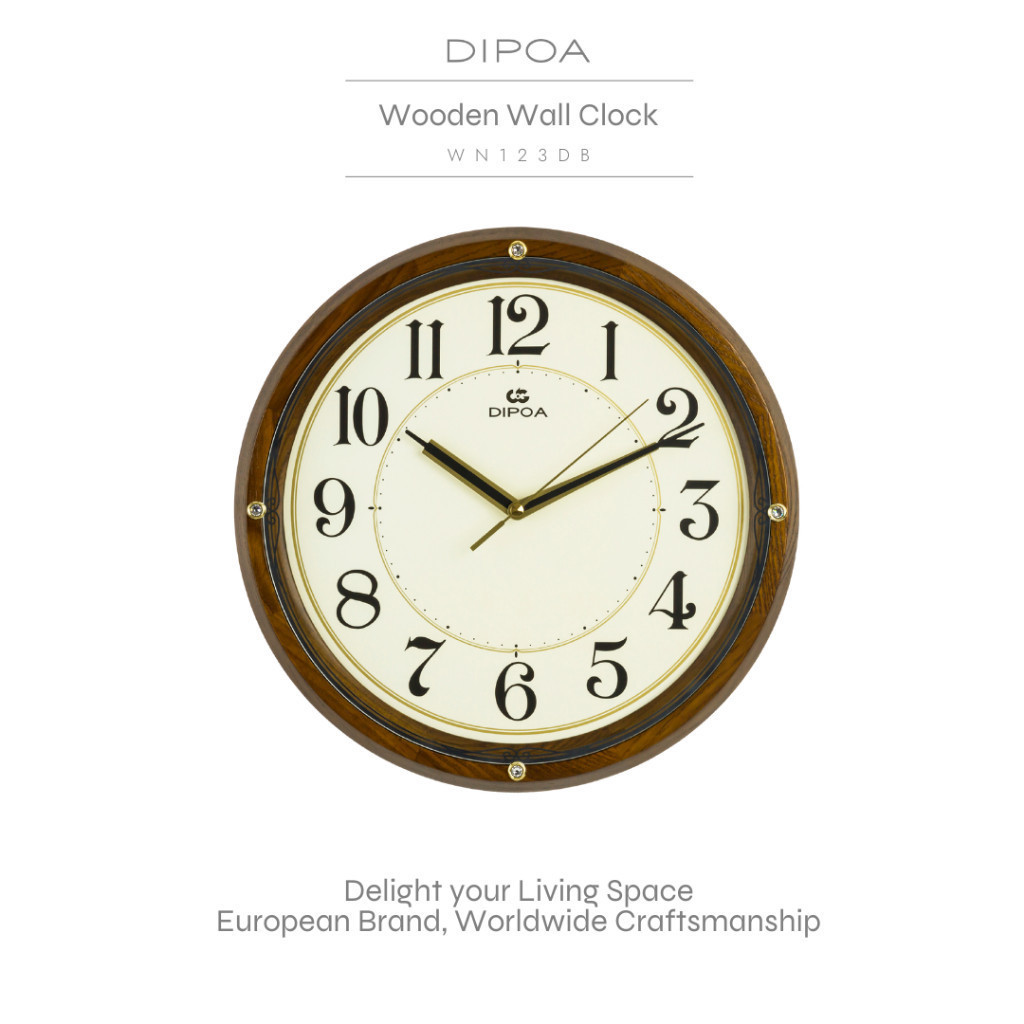DIPOA Wooden Wall Clock (WN123DB) นาฬิกาแขวนผนังไม้ สีน้ำตาลเข้ม ดีไซน์เรียบหรู ขนาด 33.4 ซม.