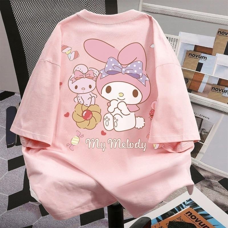 ผ้าฝ้าย 100% หวานน่ารักเสื้อยืดแขนสั้นคอกลมด้านบนสุภาพสตรี ไม่จํากัดเพศ