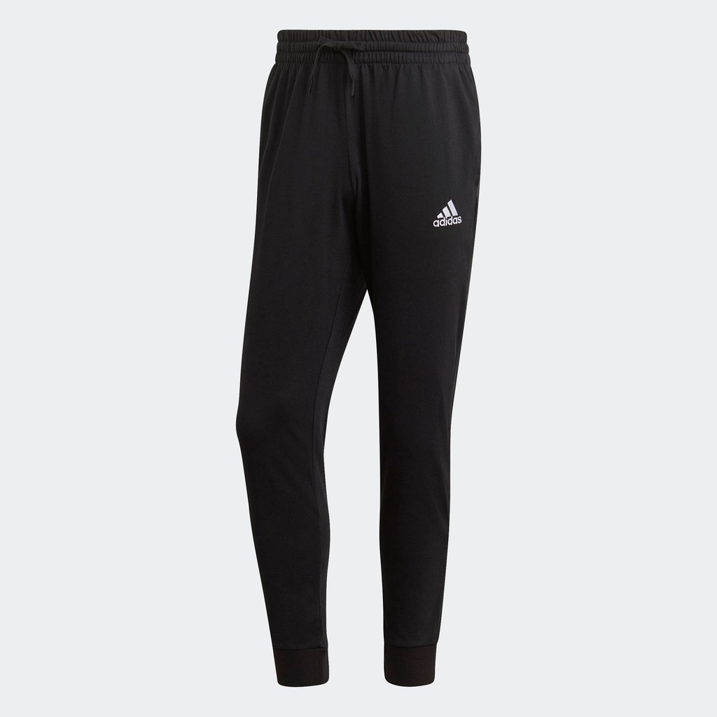 adidas ไลฟ์สไตล์ กางเกงขาสอบผ้าซิงเกิลเจอร์ซีย์ ESSENTIALS ผู้ชาย สีดำ GK9226