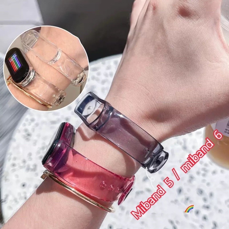 ส่งเร็ว🔥มาใผม่ สาย mi band 5/6🔥สายเสริม Mi band 6 / Mi band 5 crystal สายโปร่งเเสง สีจะเปลี่ยนเมื่อเ
