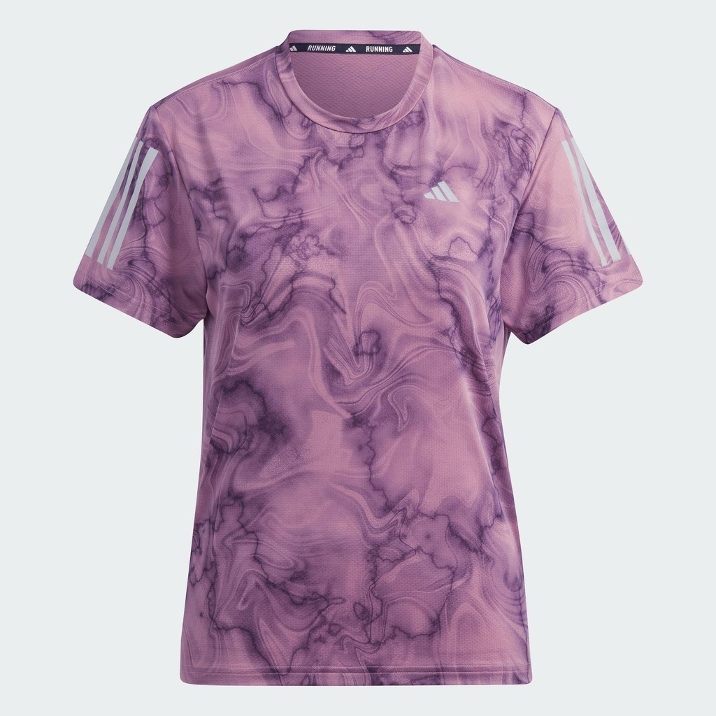 adidas วิ่ง เสื้อยืดพิมพ์ลายทั้งตัว Own the Run ผู้หญิง สีชมพู IJ5429
