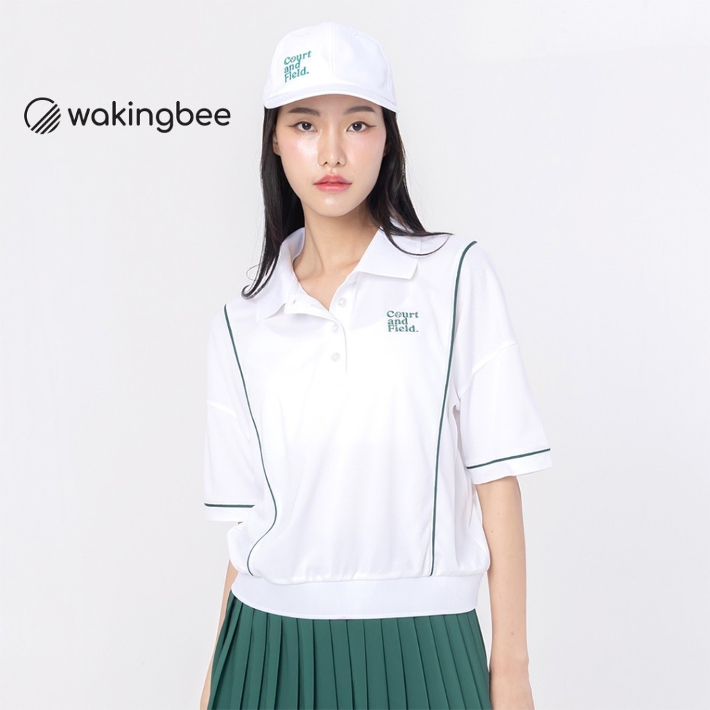 Wakingbee Birdie Top (White) เสื้อโปโล คอปก ดีเทลเดินเส้นและปัก สไตล์วินเทจ สำหรับกอล์ฟ เทนนิส ผ้ากันยูวี แห้งไว