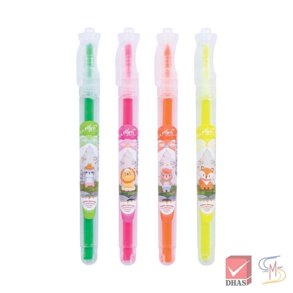 Elfen เอลเฟ่น ปากกา ปากกาไฮไลท์ ปากกาเน้นข้อความ ไบร์ท 4 สี จำนวน 1 ด้าม / แพ็ค 4 ด้าม