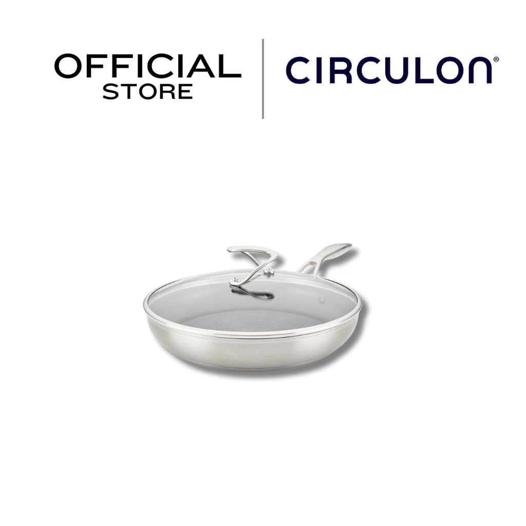 CIRCULON SteelShield S-Series กระทะทอดสแตนเลสสตีลเคลือบผิวลื่น ขนาด 30 ซม. พร้อมฝาแก้ว Frypan (70056-T)