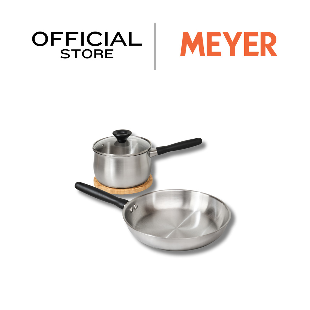MEYER LUNA SS ชุดเครื่องครัวสเตนเลส 3 ชิ้น หม้อด้ามขนาด18 ซม. พร้อมฝาแก้ว กระทะทรงตื้น ขนาด 28 ซม. (71807-T)