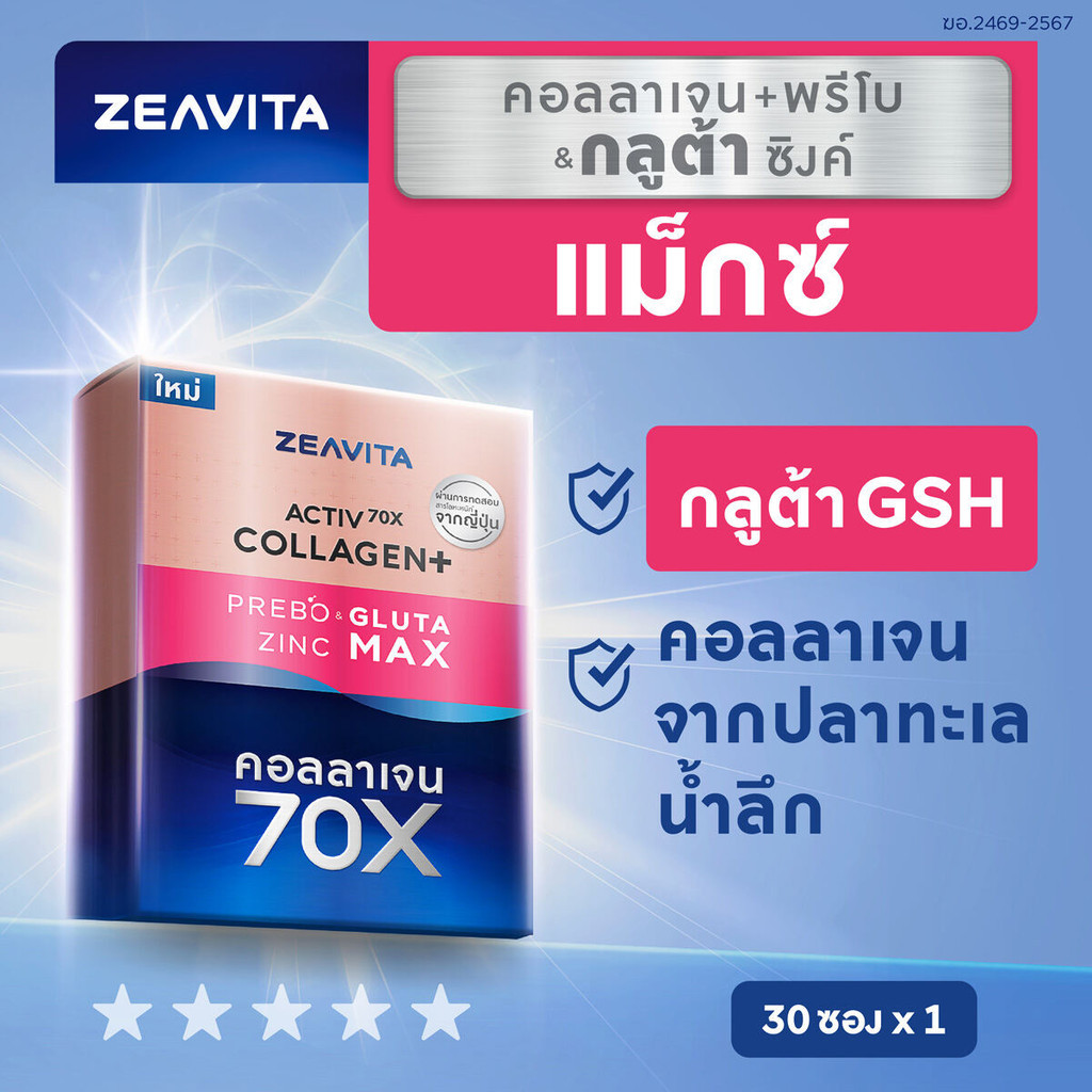 [Flashsale] คอลลาเจน กลูต้า&ซิงค์ แม็กซ์ + พรีไบโอติก (30ซองx1กล่อง) collagen ซีวิต้า อาหารเสริม วิตามินซี gluta zinc