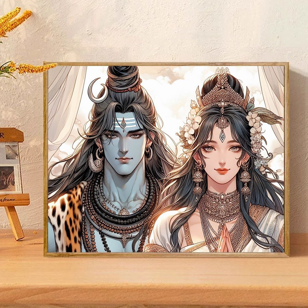 Acandyl Paint By Numbers Kit, Goddess Kali & Parvati, 40x50cm, DIY Digital Painting, Color By Number Divine Art, Hand-painted Hin Deity Decor, Spiritual Gift