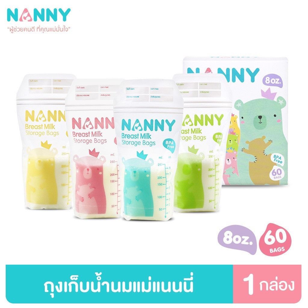 Nanny ถุงเก็บน้ำนมแม่ 8 ออนซ์ กล่องละ 60 ถุง ล็อตใหม่ แนนนี่ ราคาส่ง