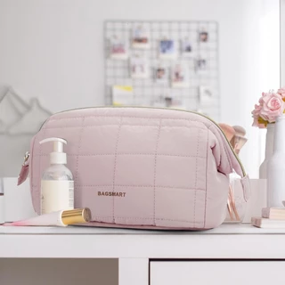 BAGSMART กระเป๋าเครื่องสําอางกระเป๋าเดินทางแต่งหน้า Puffy เบาะ Make Up กระเป๋าสําหรับผู้หญิงอุปกรณ์อาบน้ํา Organizer Case