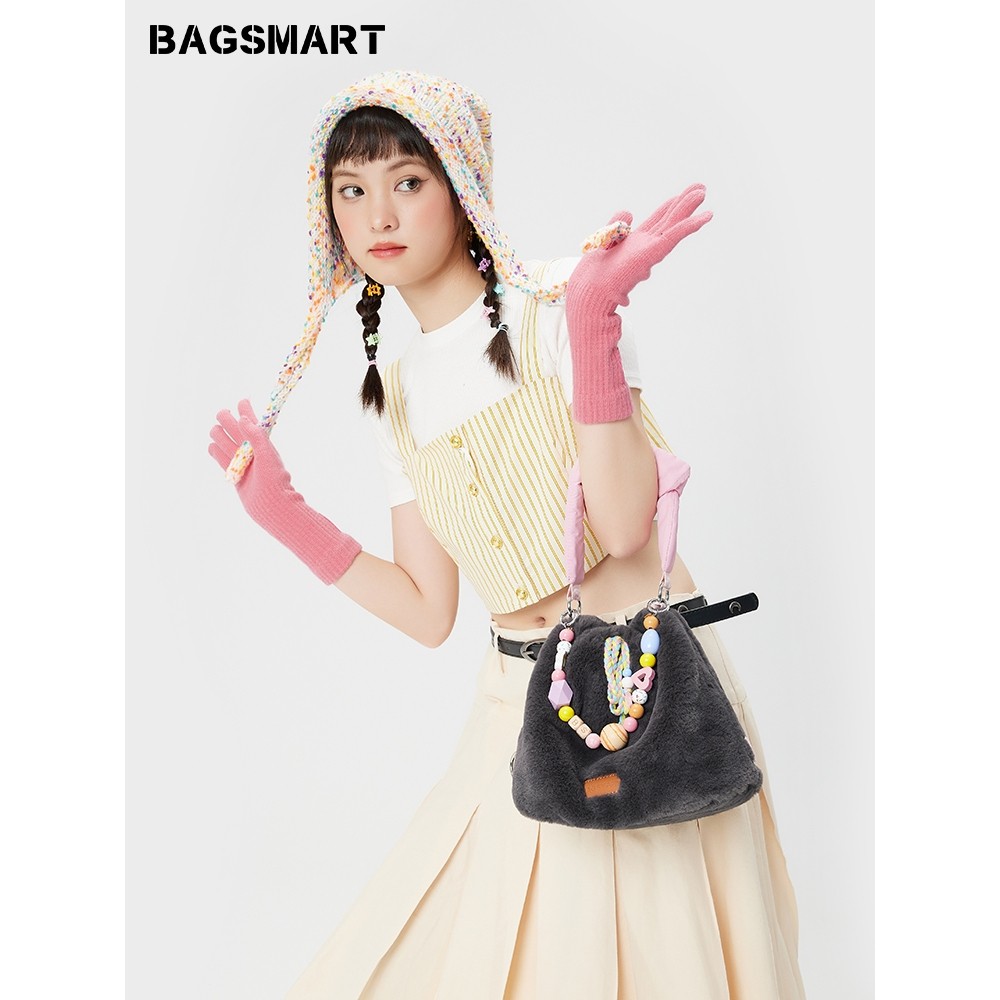 BAGSMART กระเป๋าเป้สะพายหลัง จุของได้เยอะ กระเป๋าสะพายไหล่ Plush น่ารัก Crossbody bag สําหรับผู้หญิง