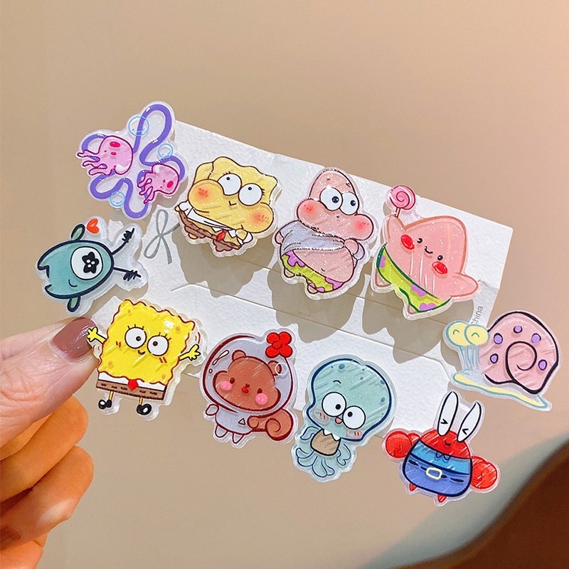 candypop การ์ตูน SpongeBob น่ารัก Hairpin อะคริลิค Duckbill คลิปนักเรียน Bang ด้านข้างคลิปผม