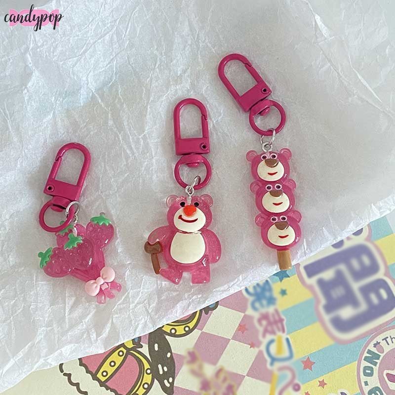 candypop น่ารักสตรอเบอร์รี่หมีพวงกุญแจ Ins กระเป๋าเป้สะพายหลังการ์ตูนจี้สร้างสรรค์ของขวัญอุปกรณ์เสริม
