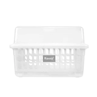 KASSA HOME ที่คว่ำจานพลาสติกพร้อมฝาปิด 1 ชั้น Leaf รุ่น JCJ-2400 ขนาด 45.4 x 33.5 x 29.7 ซม. สีขาว