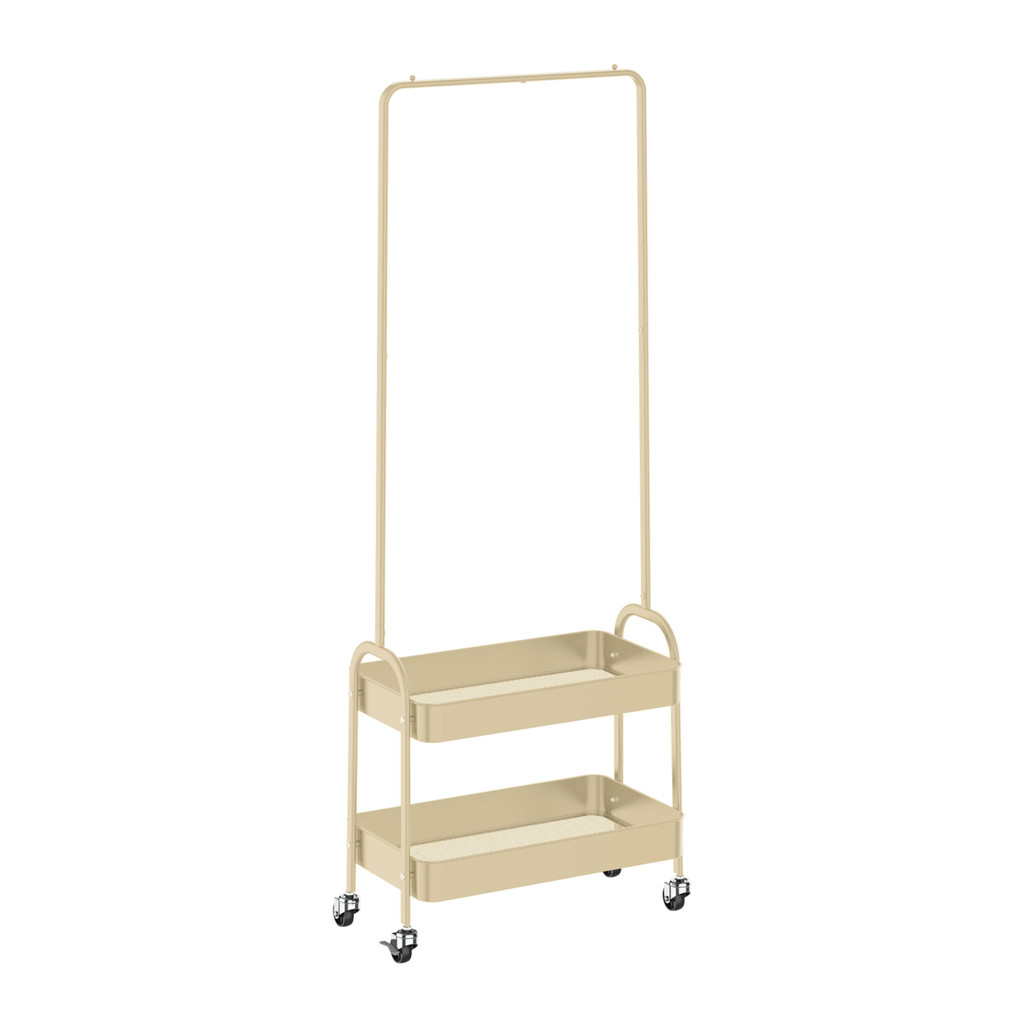 KASSA HOME ราวแขวนผ้าพร้อมชั้นวาง 2 ชั้น แบบมีล้อ Vicky รุ่น WK830625 สีครีม