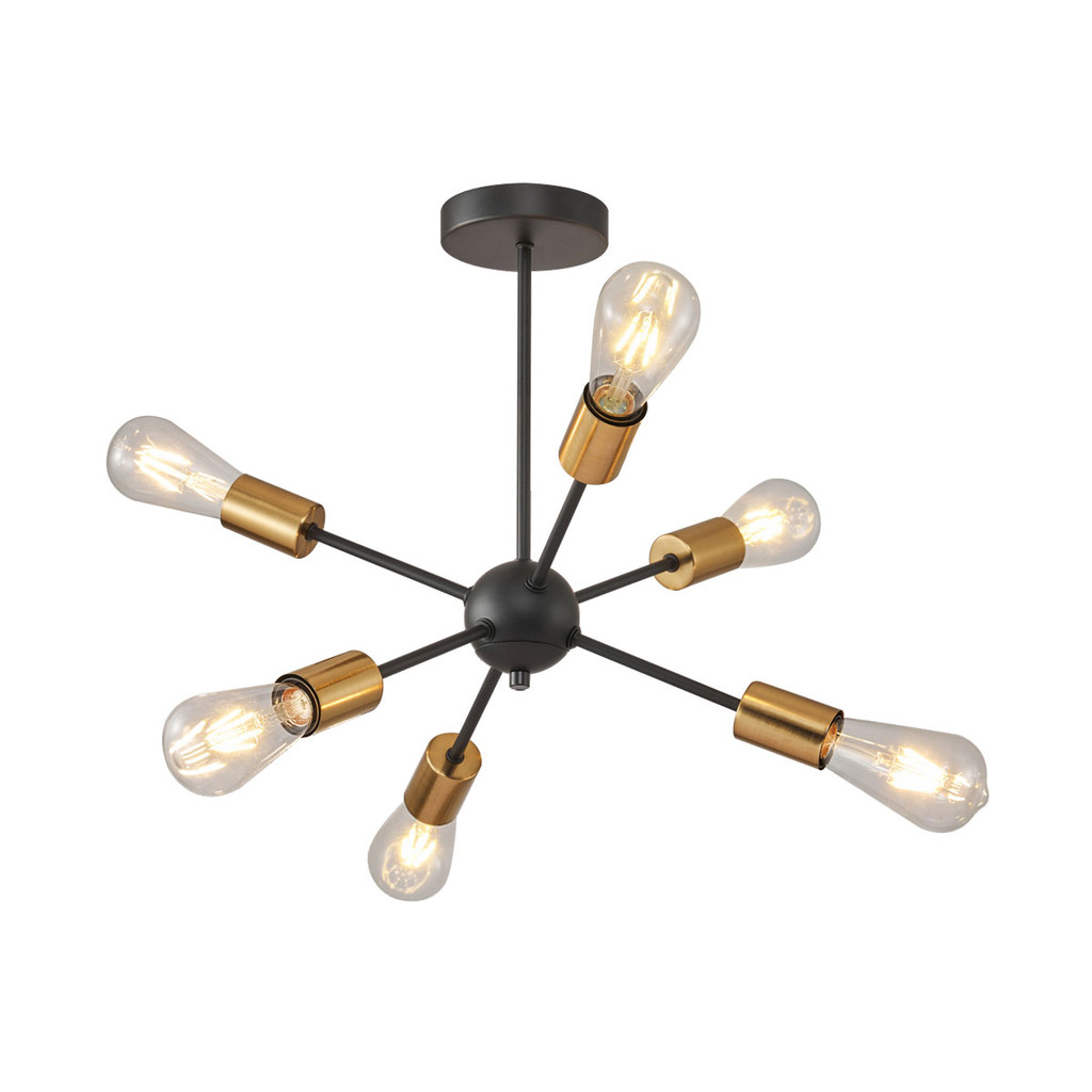 LUZINO โคมไฟเพดานหล็ก (E27x6) รุ่น ATOM 20920-BK/G D สีดำ - ทอง