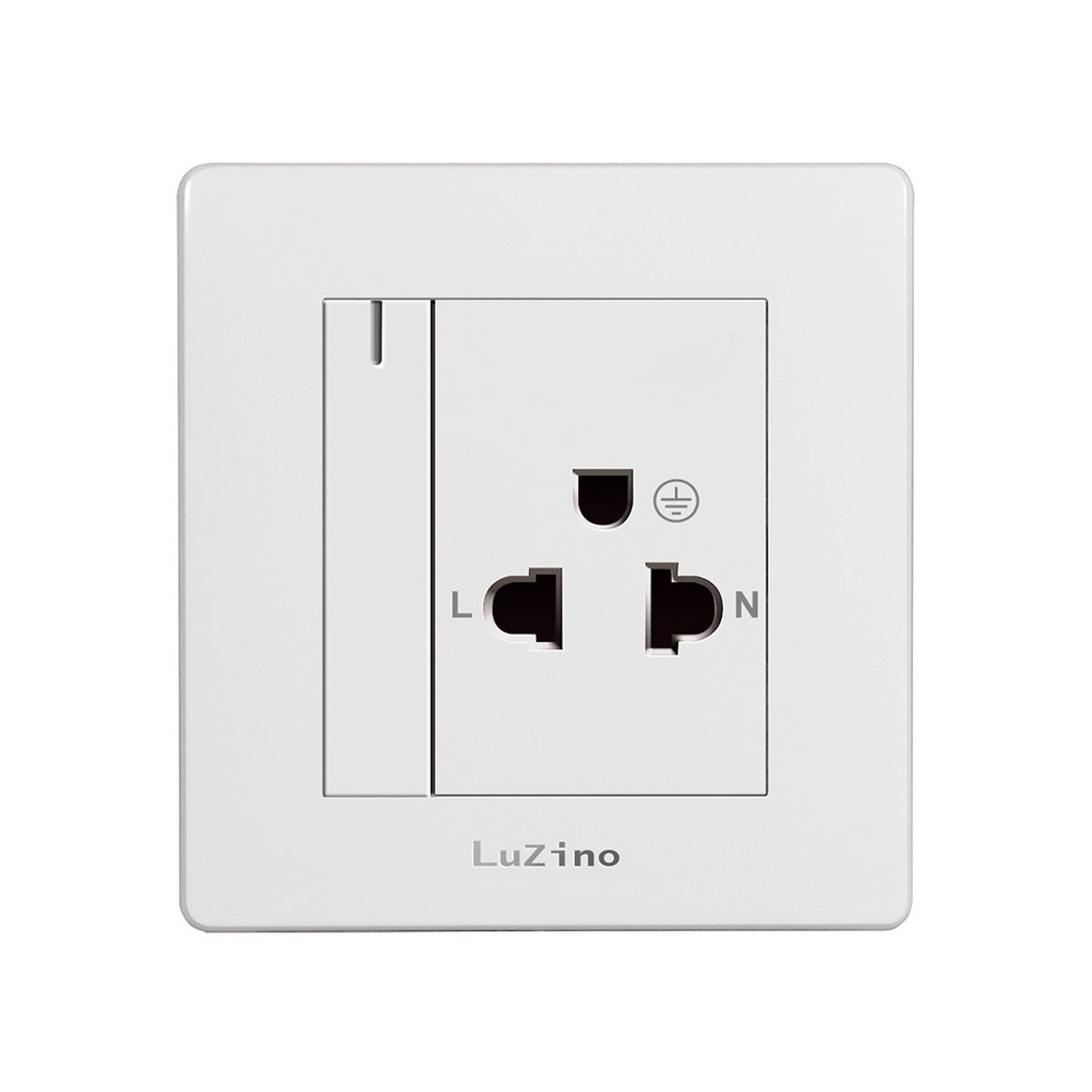 LUZINO ชุดเต้ารับ 2P+E พร้อมสวิตช์คุม รุ่น SQUARE WH E15-C28K สีขาว
