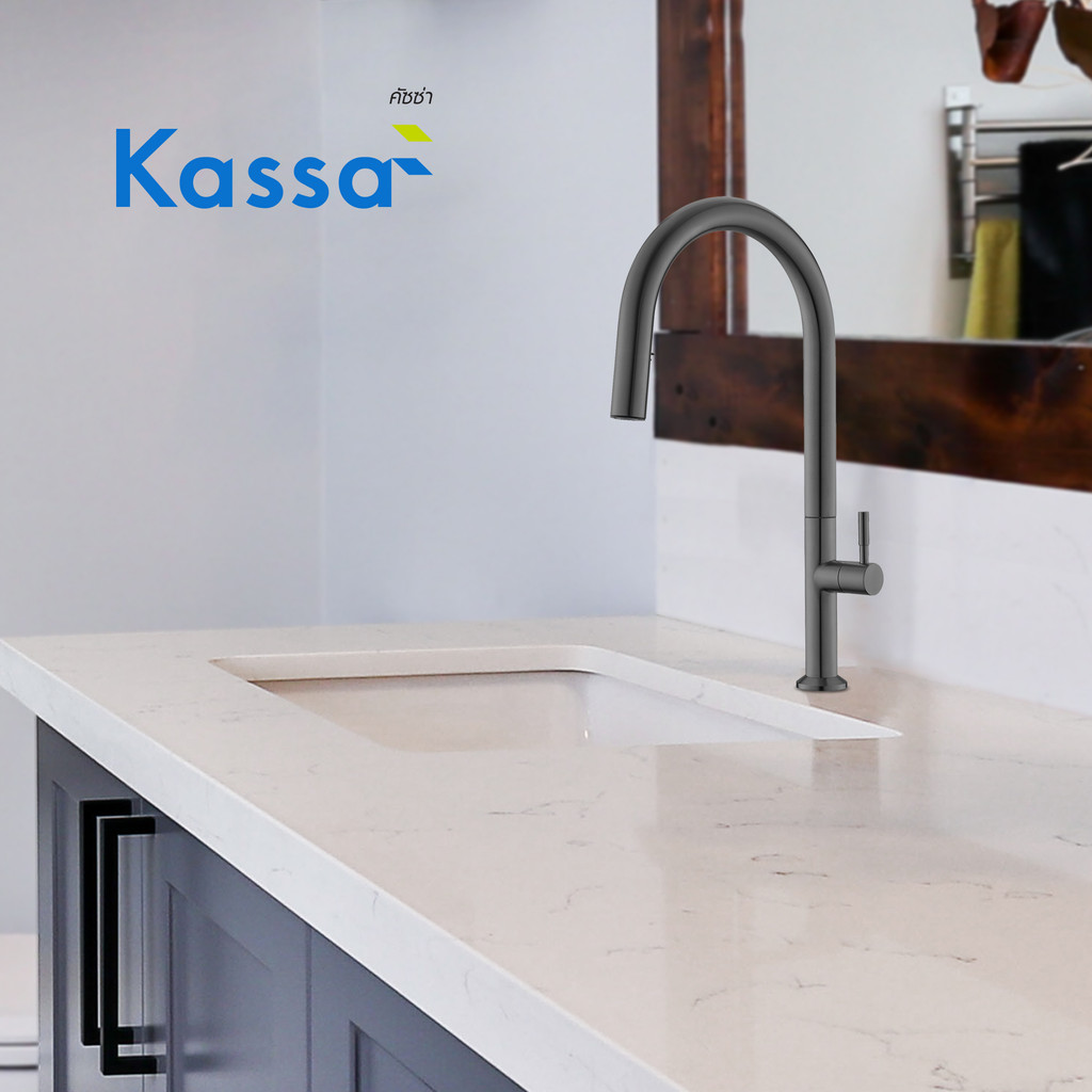 KASSA ก๊อกซิงค์น้ำเย็นติดเคาน์เตอร์ รุ่น KS-5062-3 สีเทากันเมทัล