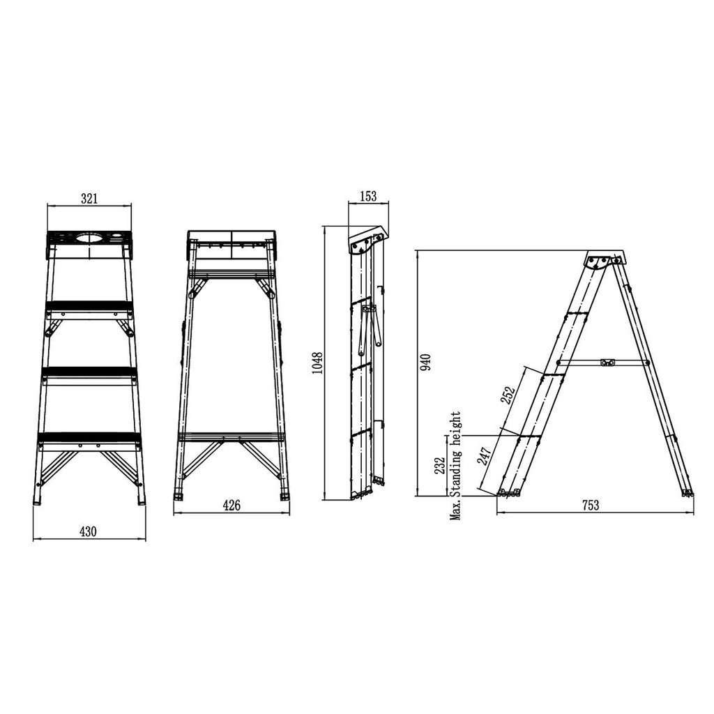GIANT KINGKONG PRO บันไดอะลูมิเนียมทรง A แบบมีถาดขึ้นลงทางเดียว รุ่น LDA10004D ขนาด 4 ขั้น สีเงิน - รูปที่ 2