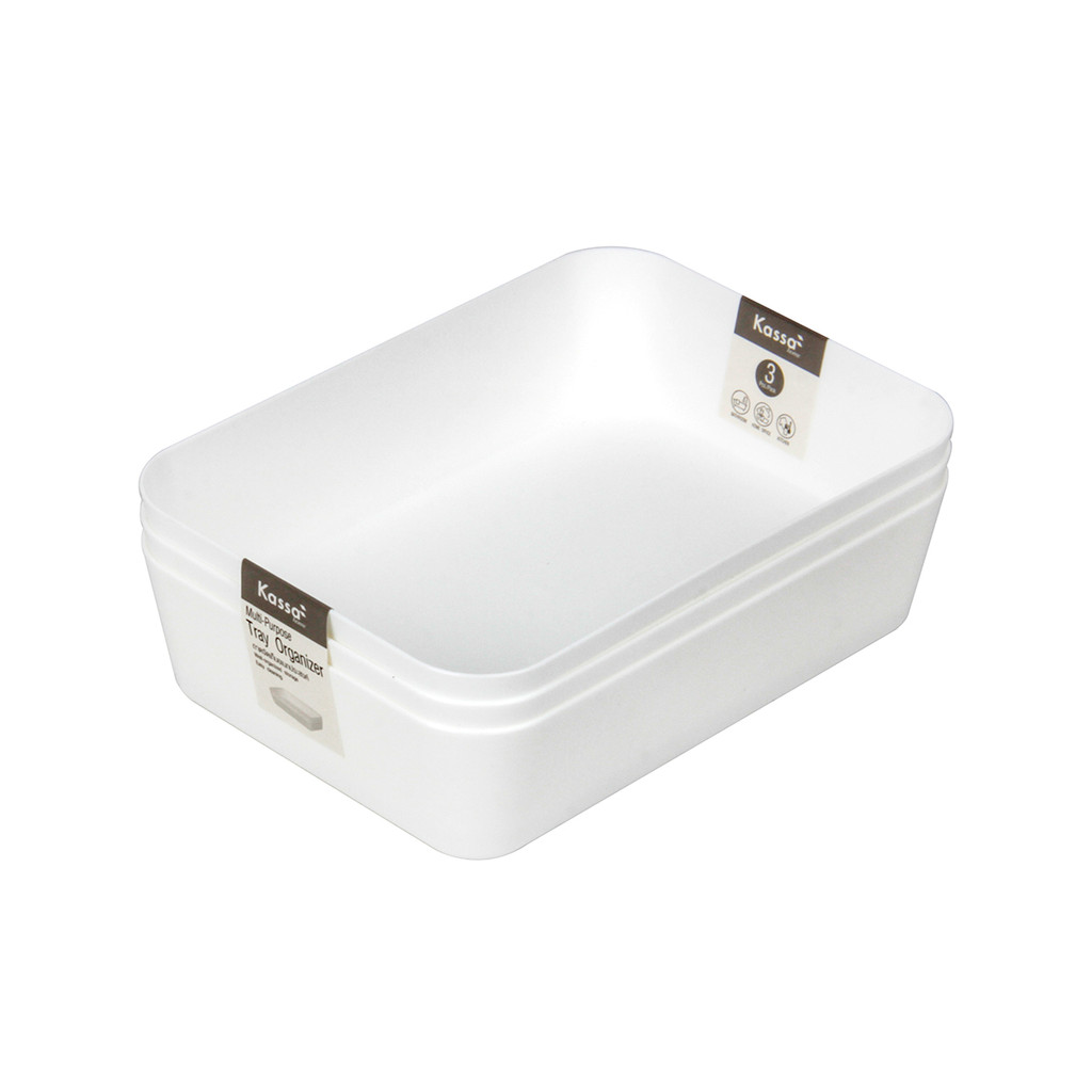 KASSA HOME ถาดจัดเก็บอเนกประสงค์ Chalola รุ่น TG54484S3 ขนาด 13 x 18 x 4.5 ซม. (แพ็ก 3 ชิ้น) สีขาว
