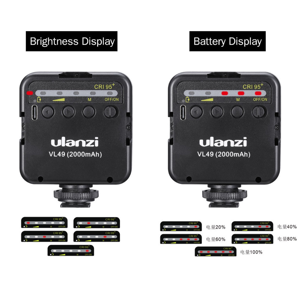 Ulanzi VL49 Rechargeable Mini LED Light ไฟติดหัวกล้อง แบบปรับแสง ขาว-ส้ม ได้ ต่อใช้รวมกันได้หลายตัว