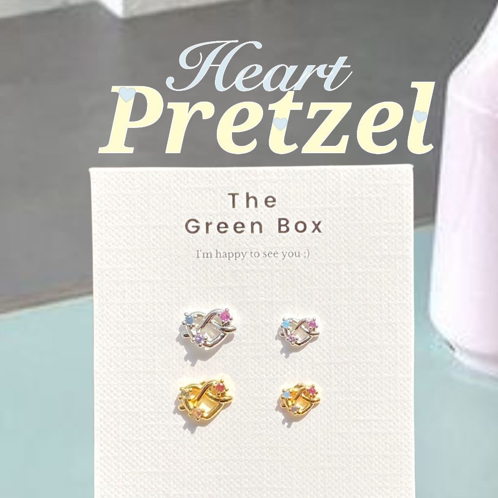 ต่างหู Heart Pretzel Stud Earrings (มี 2 ขนาด) ก้านเงินแท้ S925 - The Green Box
