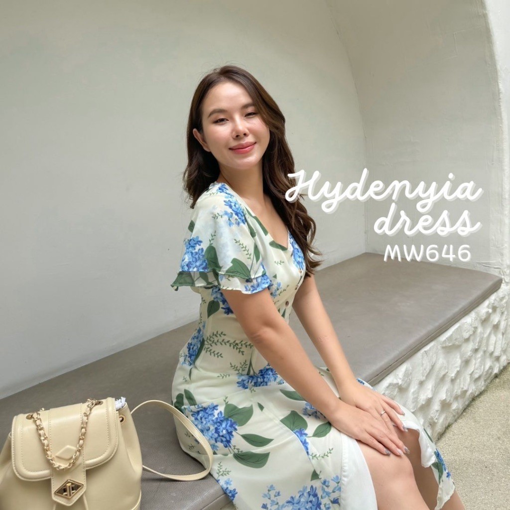 MyWay Brand : Dress - Hydenyia เดรสยาวผ้าซีฟองทั้งชุดและซับใน บางเบา ใส่สบาย ลายดอกไม้ ชุดไปเที่ยว