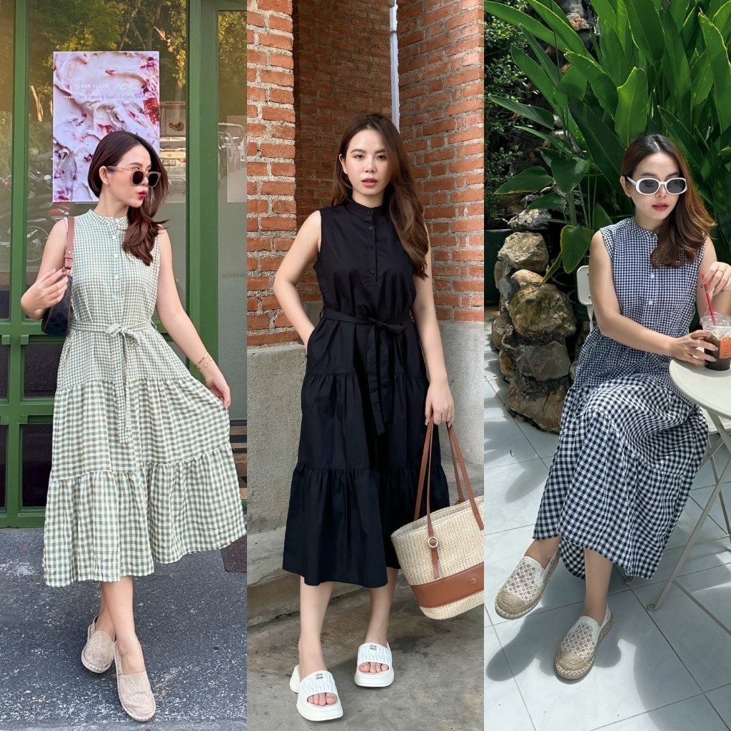 MyWay Brand : Dress ชุดเดรส Scotti Girl ชุดทำงาน เดรสสีดำ ลายสก็อต